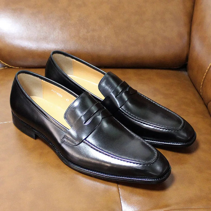  Men's genuine leather slip-on shoes polished leather classic loafers suitable for office weddings and daily wear
