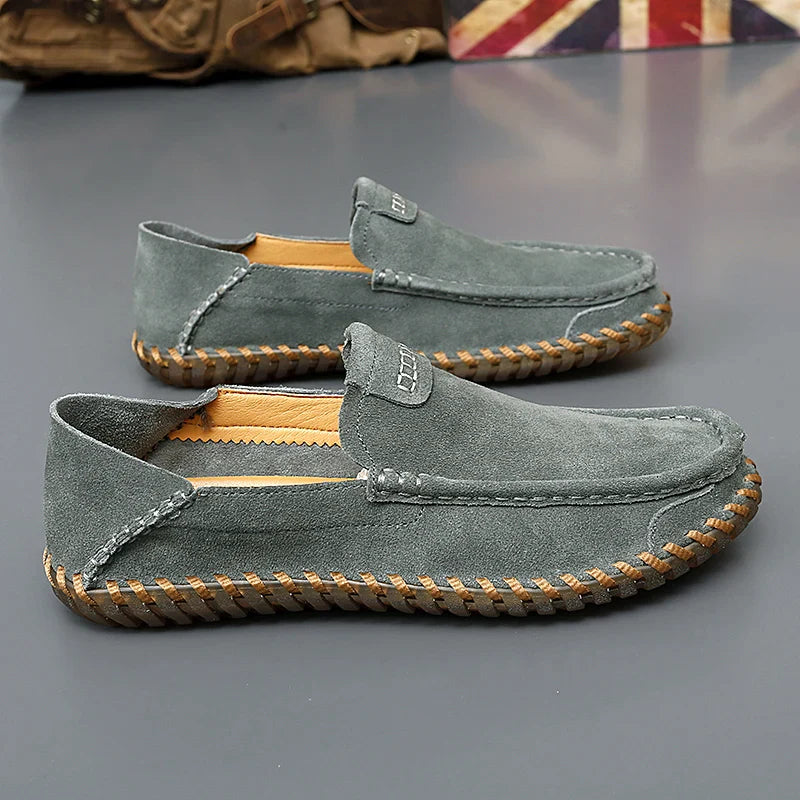 Men’s Suede Leather Loafers – Slip-On Casual Driving Shoes (Black, Brown, Khaki)