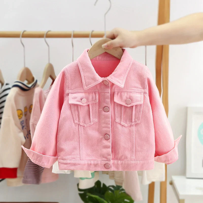 معطف جينز وردي للبنات