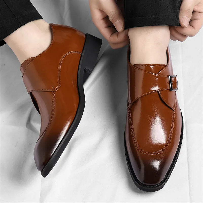 Buckle Designer Big Size Dress Shoes for Men Spring Autumn Solid Color Cow Leather Shoes Male Fashion Business Casual Shoe Man