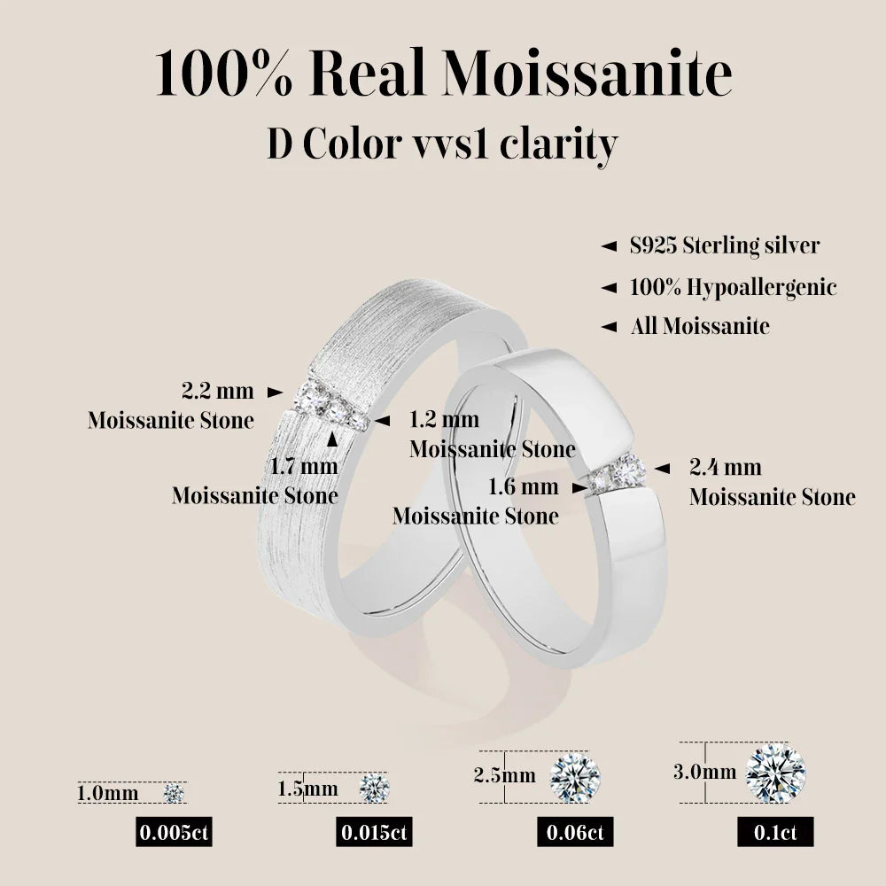 2025 Couple Ring Moissanite Diamond Brushed Design 925 Sterling Silver For Women Men Engagement Wedding Fine Jewelry