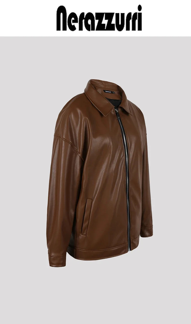 Spring Autumn Cool Luxury Short Black Soft Light Pu Leather Jacket Men Zipper Casual Mens Jackets and Coats Fashion