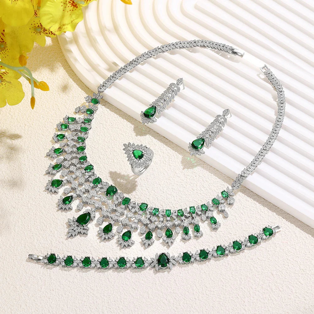 2024 New 4-piece Bridal Cubic Zirconia Full Set Women's Party Jewelry Set, Deluxe Dubai Nigeria Crystal Wedding Jewelry Set