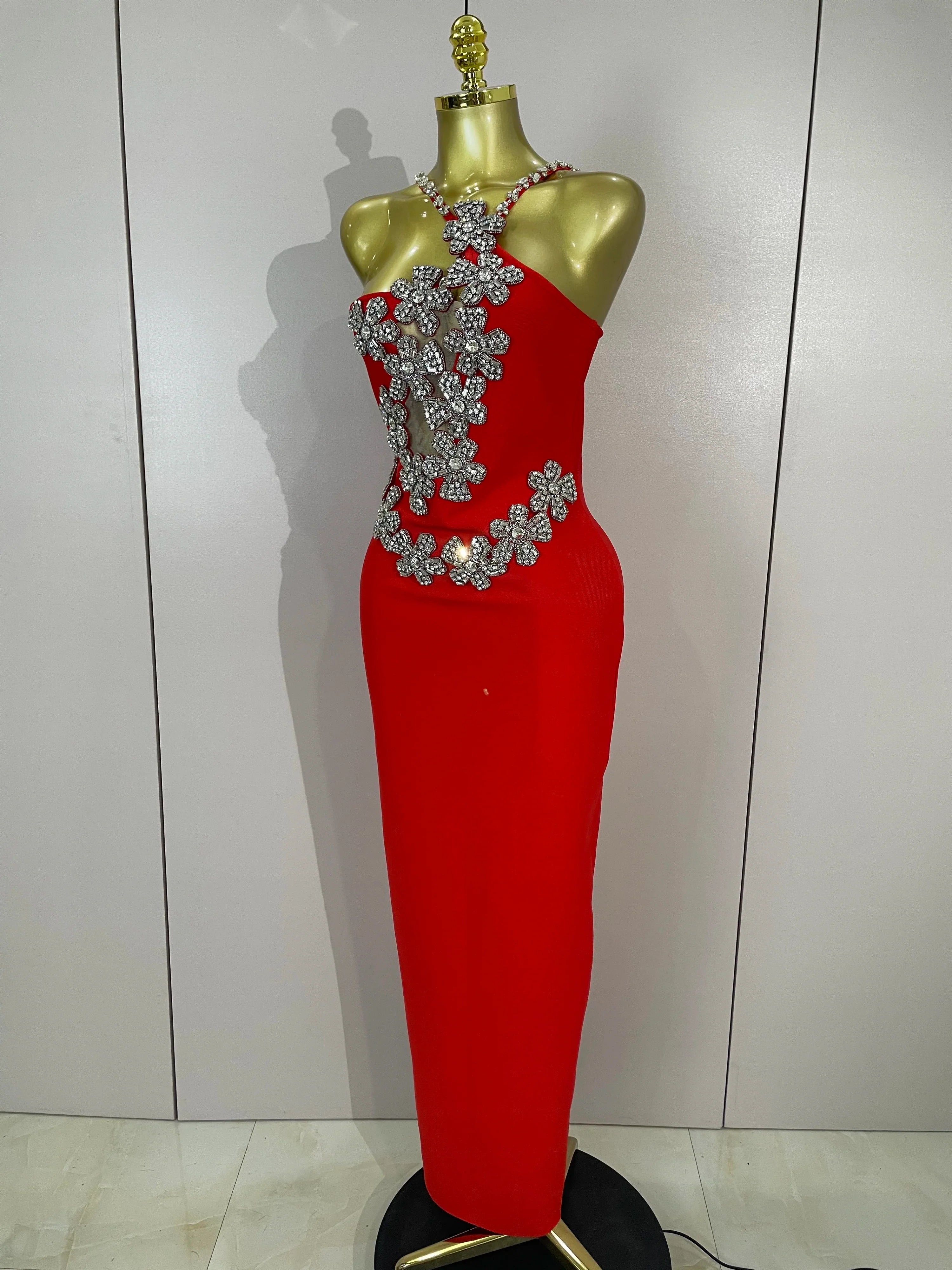Sexy Backless Sparkly Crystal Diamonds White Bodycon Bandage Dress Women Celebrity Elegant Evening Club Party Birthday Dresses