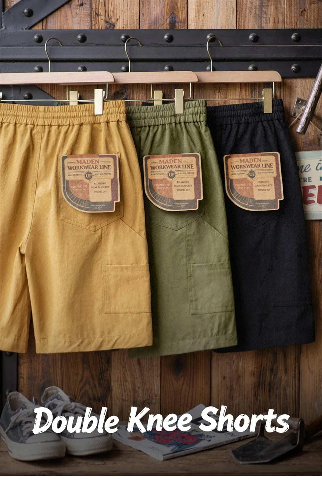 Vintage Mountain Series Lightweight Cargo Shorts Retro Double Knee Wide Leg Logger Style Outdoor Camping Men Summer