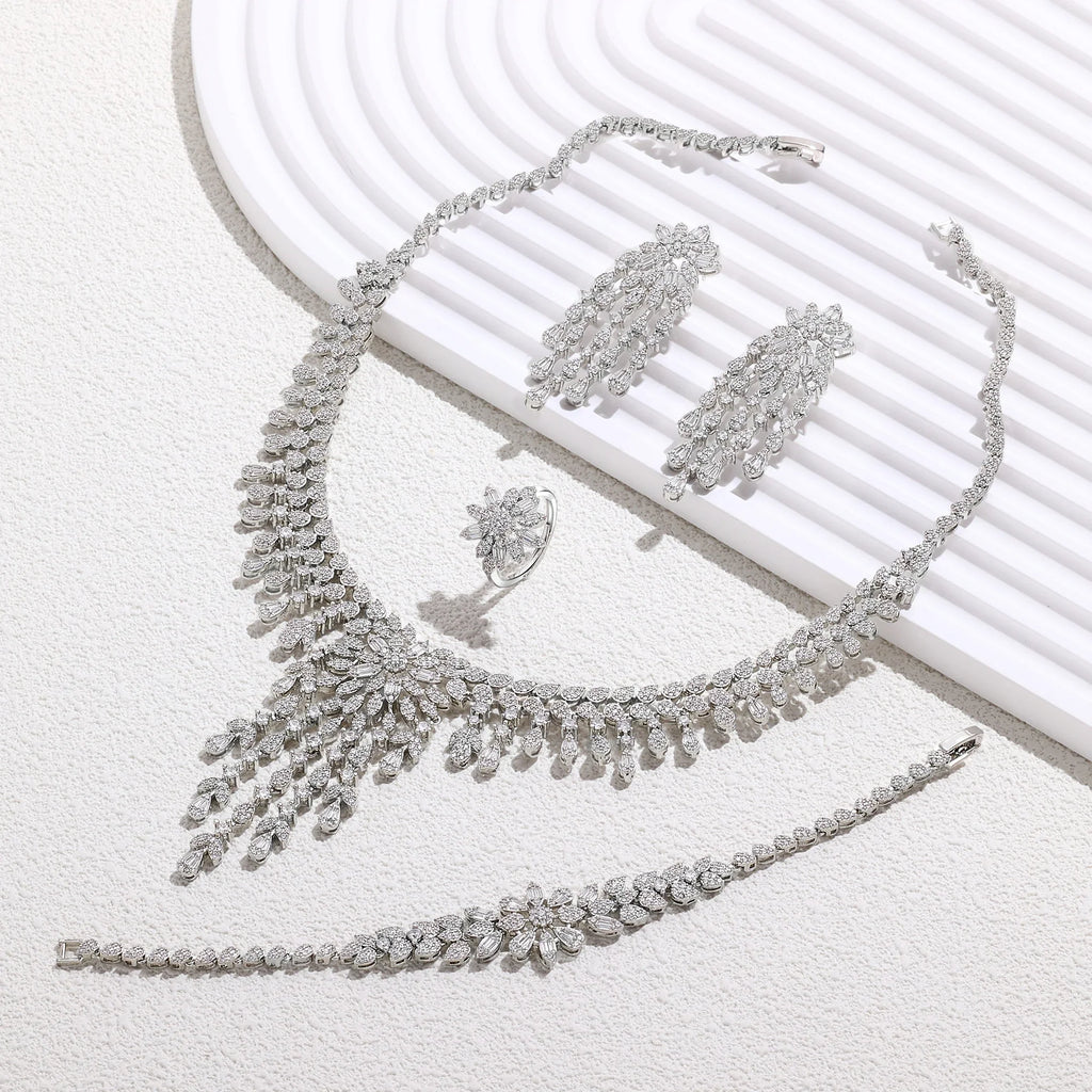 2024 New 4-Piece Designer Bride Wedding Jewelry Set Women's Discount Fashion Elegant Women's Set Wedding Neck Jewelry Bride