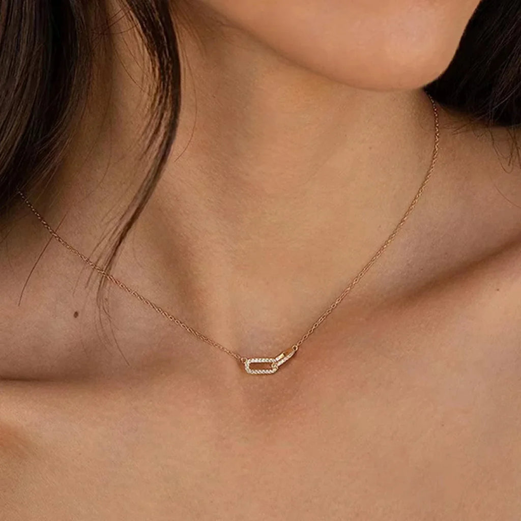 925 Sterling Silver Geometric Smooth Necklace Women With Interlocking Collarbone Chain Holiday Gift Party Fine Jewelry