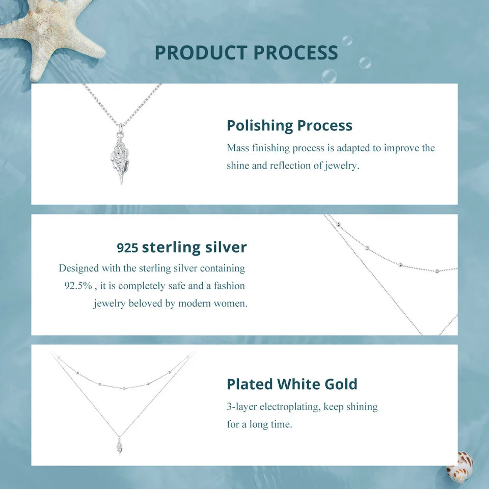 925 Sterling Silver Conch Layered Pendant Necklace Multilayer Stylish Choker Necklace for Women Ocean Series Jewelry