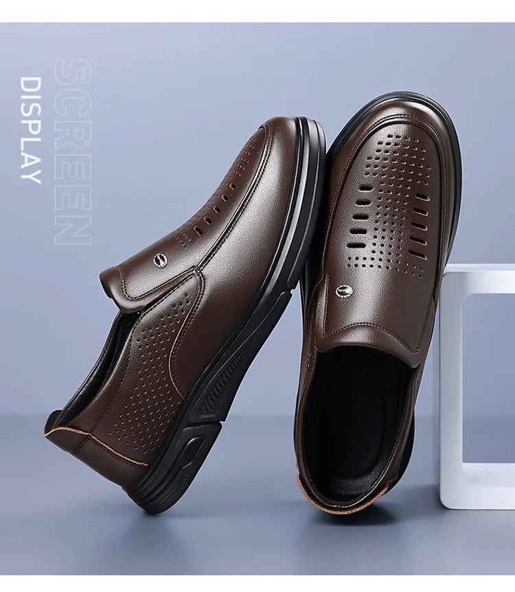 Spring Summer Hallow Leather Shoes for Men Solid Color Breathable Business Casual Shoes Male New Designer Fashion Sandals Man
