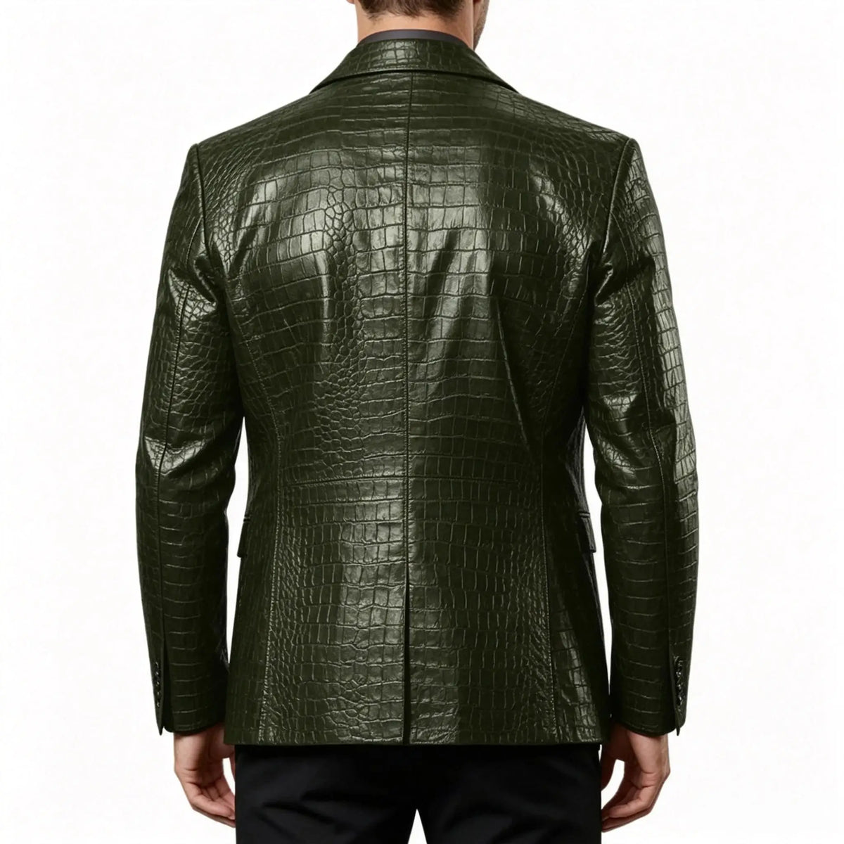 Men Crocodile Texture Leather Blazer Notched Lapel Slim Fit Single Breasted Suit Jacket Nightclub Party Business Outer Coat