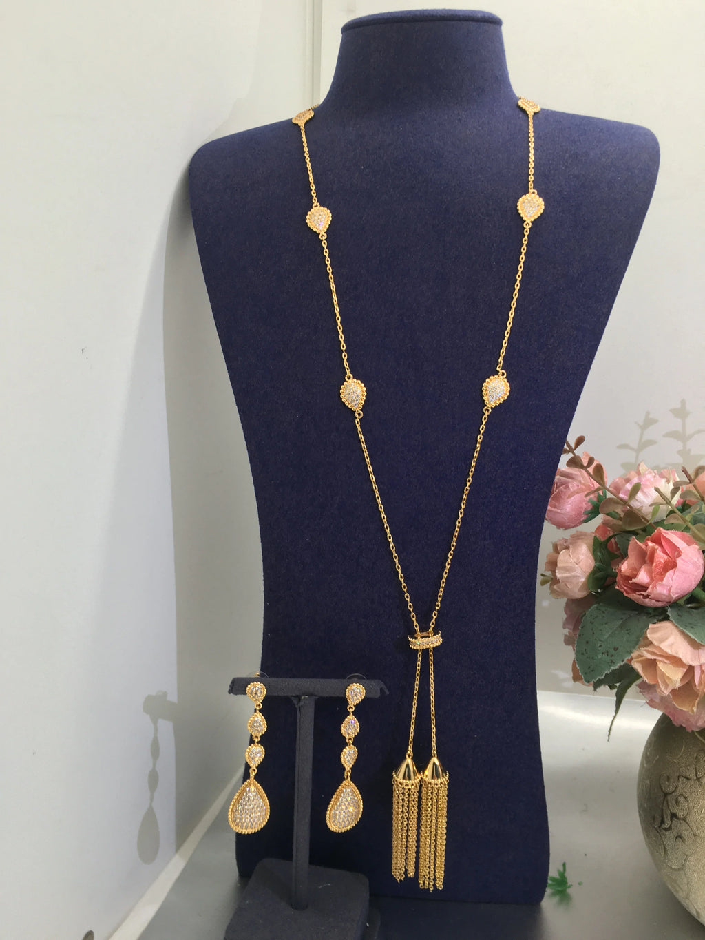 Trendy Fashion2PCS Luxury Waterdrop Indian Jewelry Sets For Women Wedding Party Indian Dubai Bridal jewelry Set