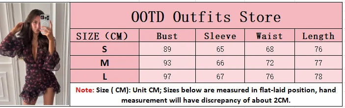 Women Sexy Flora Painted Ruffle Mini Dress Chic Lady Full Sleeve Deep V-neck Slim A-line Dresses 2026 Night Club Street Gowns