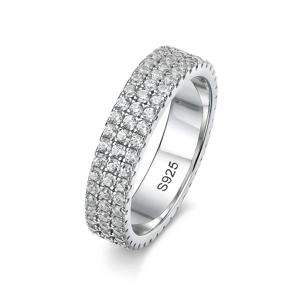 Full Moissanite Ring 925 Sterling Sliver Plated 18k Eternity Band Hip Hop Rings for Woman Man Party Sparkling Jewely