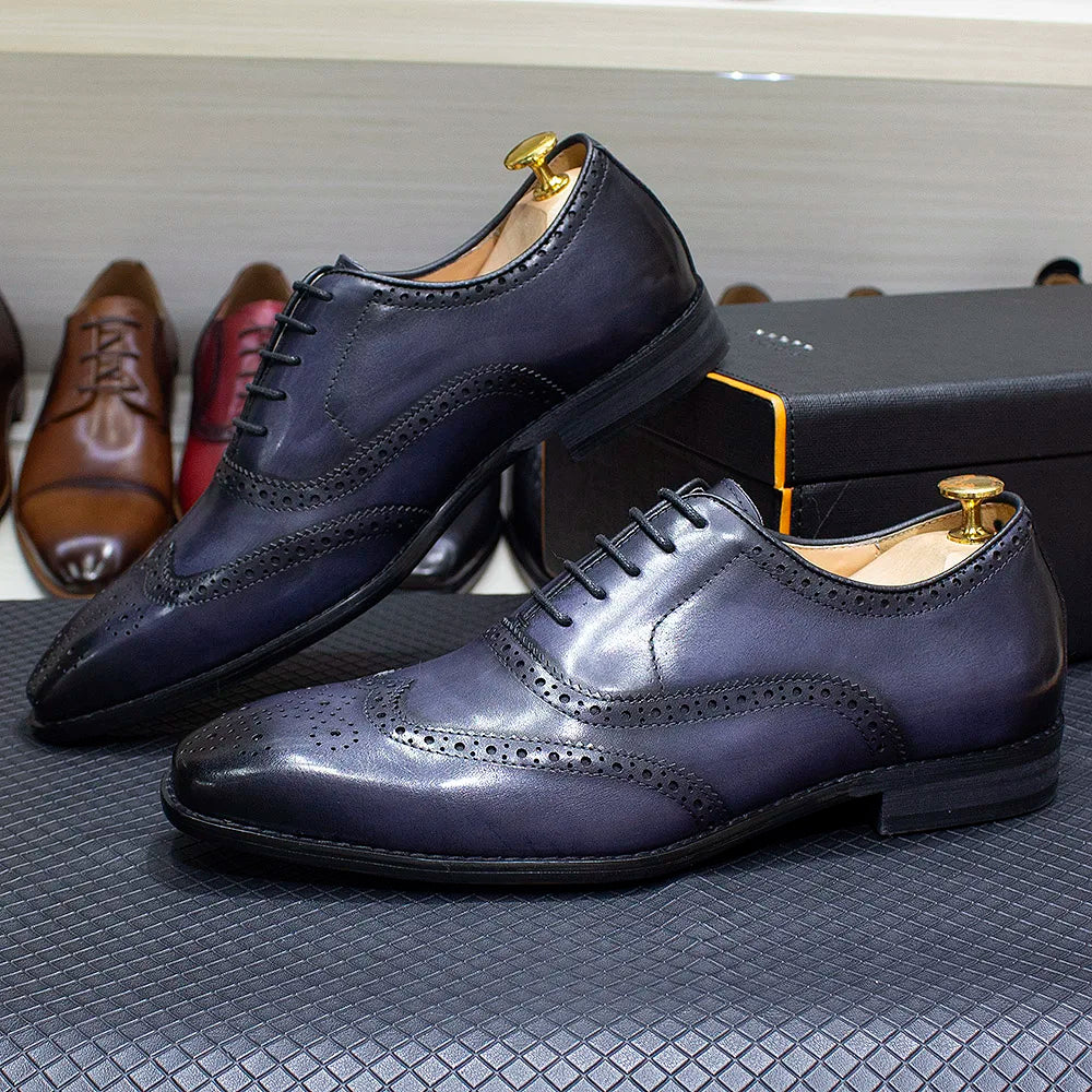 Size 7-12 Handmade Men's Wingtip Oxford Shoes Genuine Calfskin Leather Brogue Dress Shoes Classic Business Formal Shoes for Men