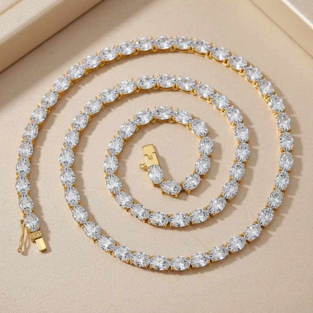 East West Set Oval Cut Moissanite  Tennis Necklace with Certificate S925 Silver 0.3/0.5carat Diamond Riviera Choker for Women