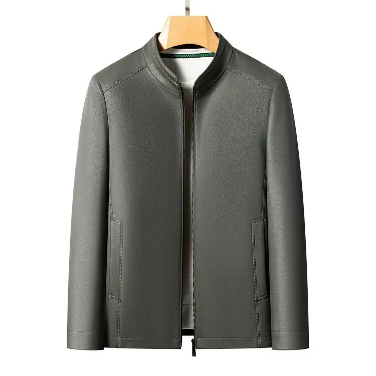 New Spring and Autumn 2025 Casual Leather Jackets, Men's Stand-Up Collar Leather Jackets, and High-End Large-Sized Goatskin Coat