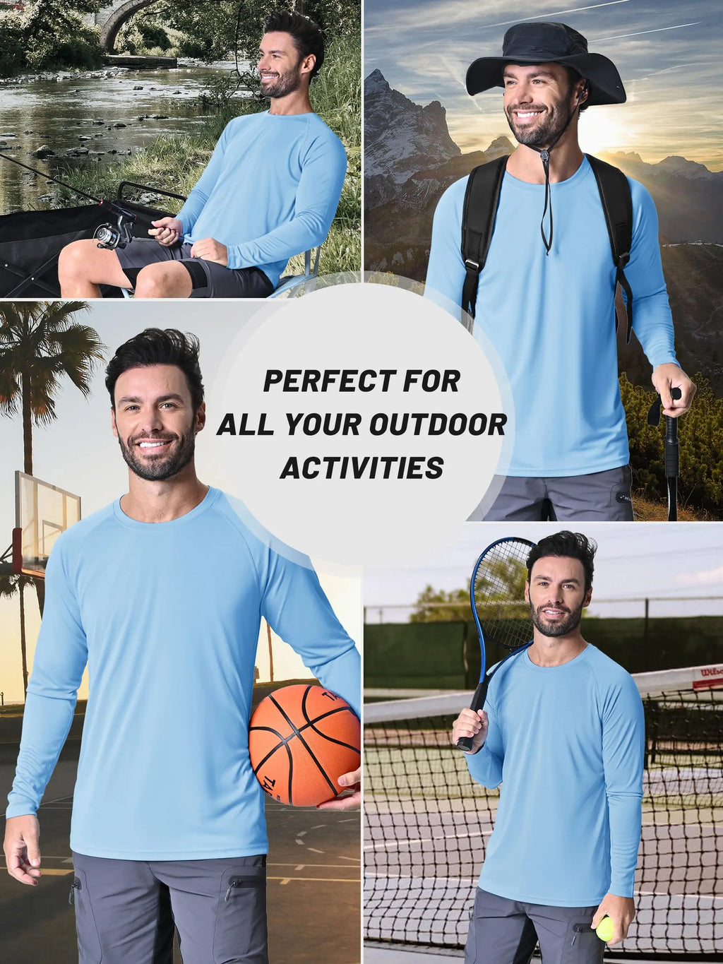 Men's Sun Protection T-shirts Summer UPF 50+ Long Sleeve Performance Quick Dry Breathable Hiking Fish T-shirts UV-Proof