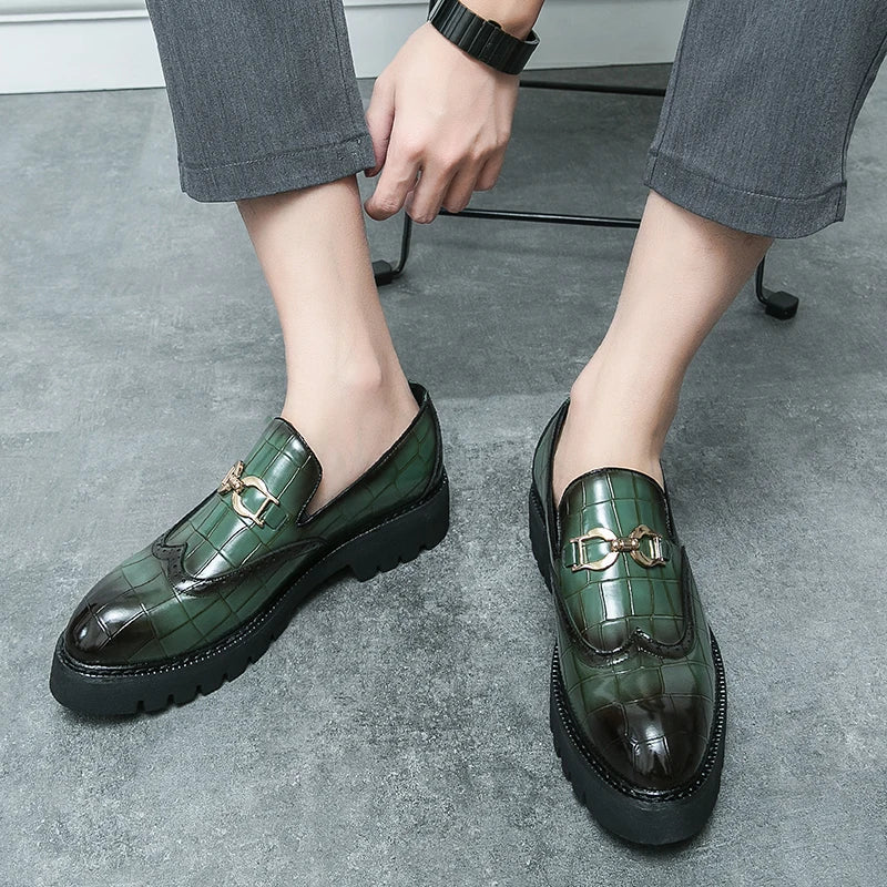 Trendy Brand Green Brogue Shoes Men's Leather Business Shoes Groom's Wedding Men's Loafers British Style Dress Shoes Men