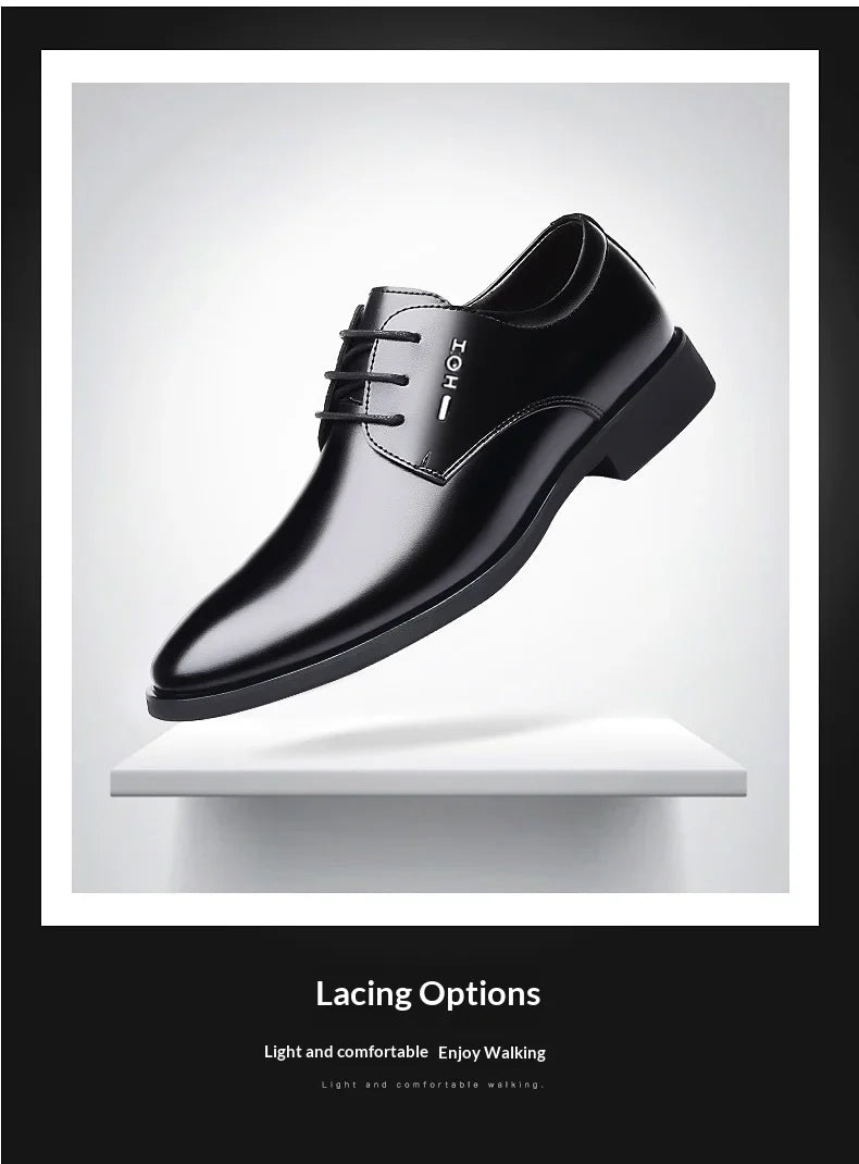 Men Height Increasing Shoes 6cm Inner Lift Black Formal Dress Shoes Lace Up Business Casual Elevator Shoes for Wedding Banquet