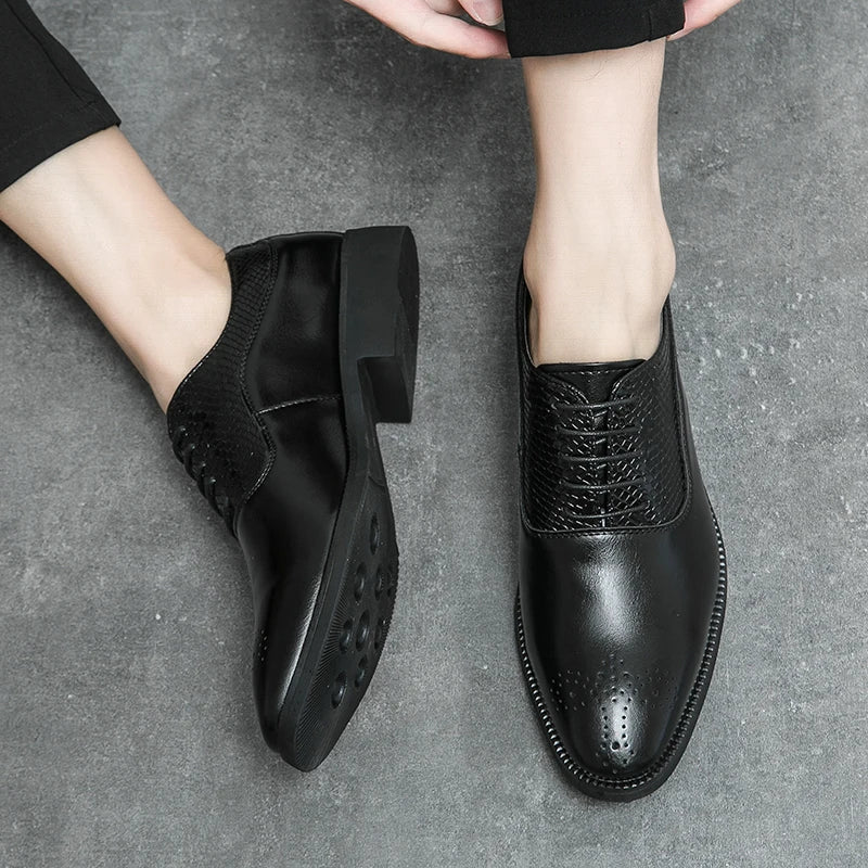 Bullock carved leather shoes men's low-top lace-up business formal casual middle-aged business shoes