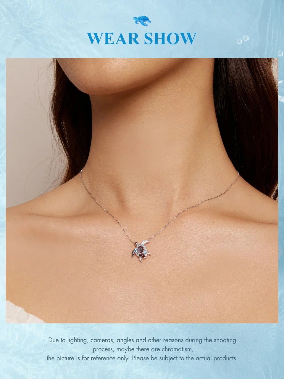 925 Sterling Silver Blue Spinel Sea Turtle Pendant Necklace Pave Setting CZ for Women Valentine's Day Gift