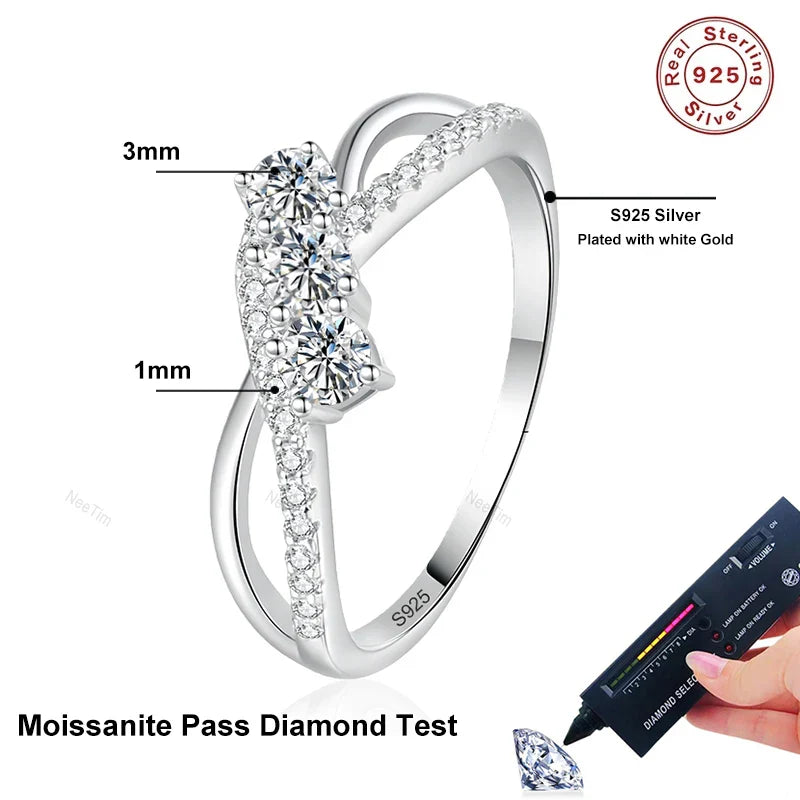 Full Moissanite Ring for Women 925 Sterling Silver with White Gold Plated Wedding Engagement Women's Ring Jewelry Wholesale