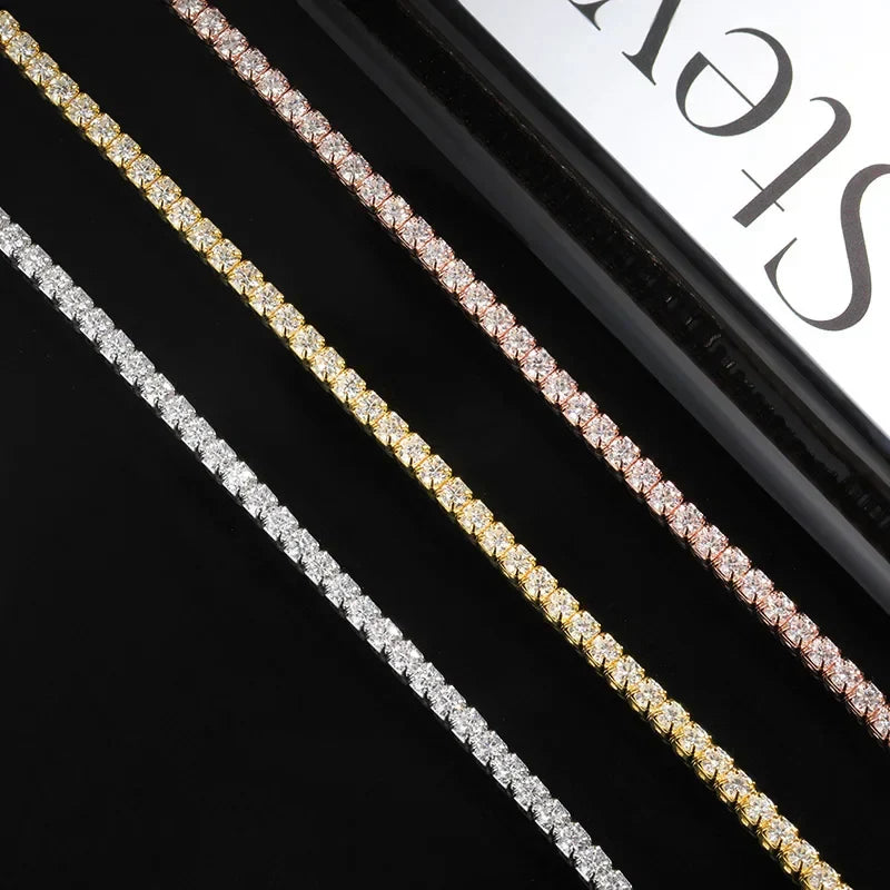 Adjustable Full 2mm 0.03CT D Color Moissanite Tennis Necklace for Women 925 Silver Plated 18K Gold Choker Neck Chain Gift