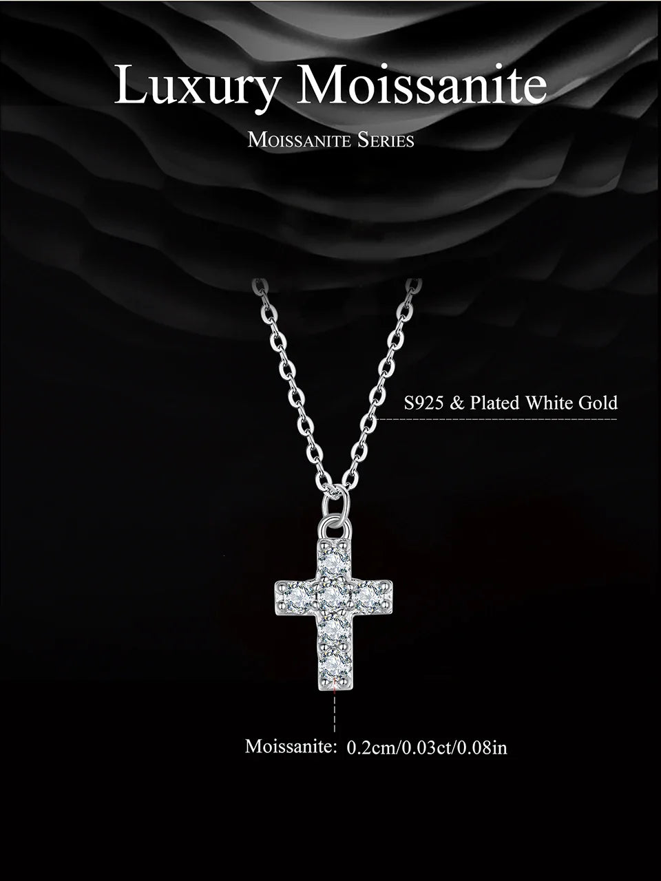 White Gold Plated Moissanite Cross Necklace for Women, 925 Sterling Silver Small Religious Faith Cross Necklace Xmas Gift