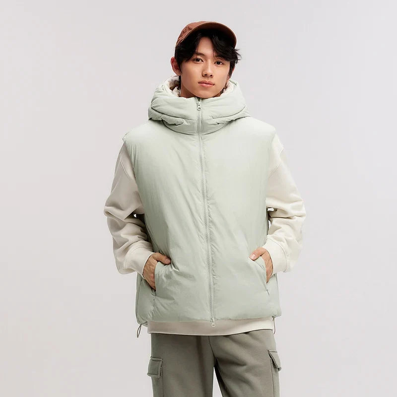 Down Vest Men Three-Resistant Loose Hooded Outerwear 2024 New Winter Stacking Solid Color Versatile Sleeveless Top