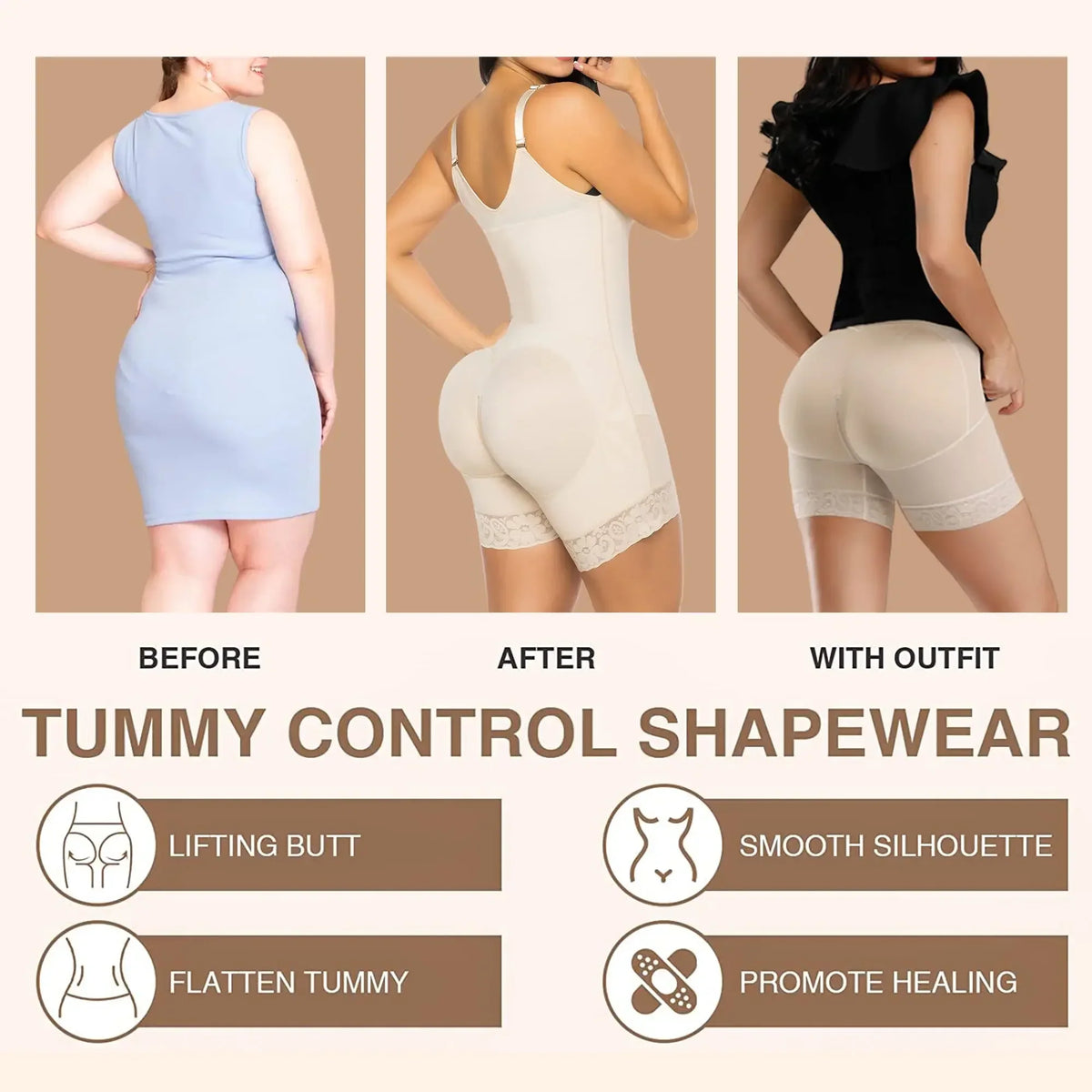Full Body Tummy Control Faja Bust Wrap Button Mid-Length Shapewear Colombian Reducing And Shapers
