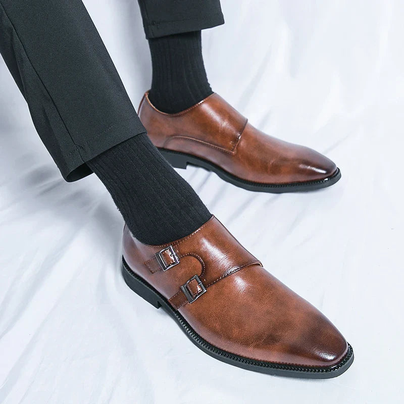Men's Monk Leather Shoes Pointed Toe Buckle Dress Shoes Oxfords Classic Retro Business Office Wedding Comfortable