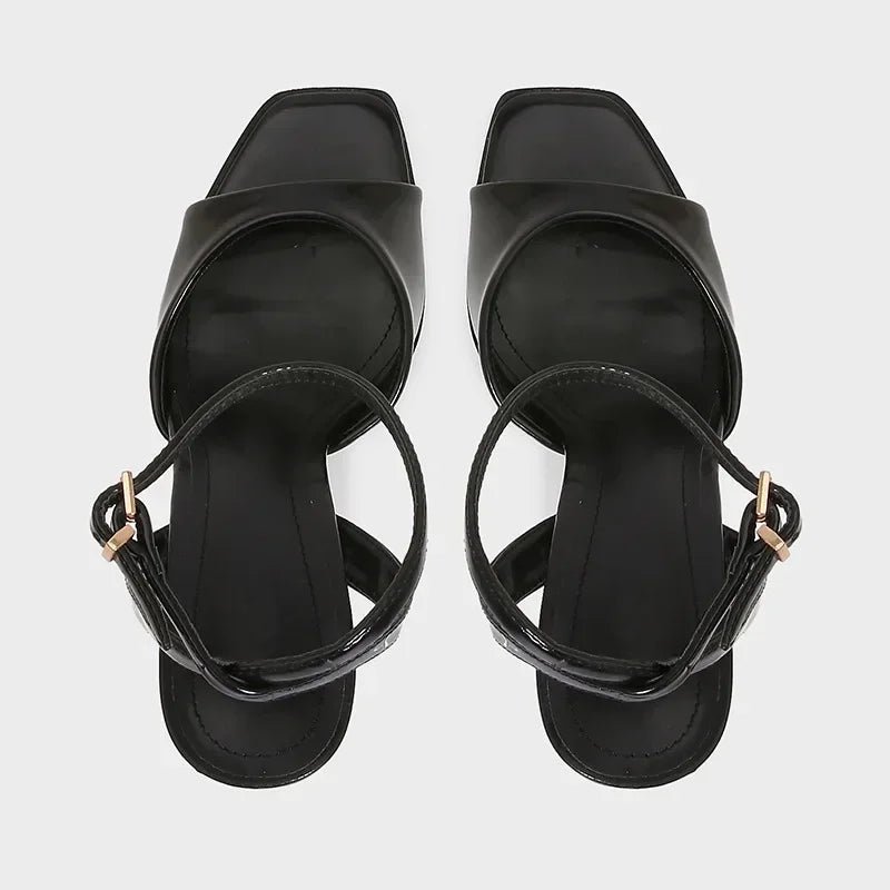 Elegant Ankle Strap High Heels Ladies Square Toe Fashion Party Dress Shoes Office Hollow Sexy Designer Brand Sandals Women Pumps