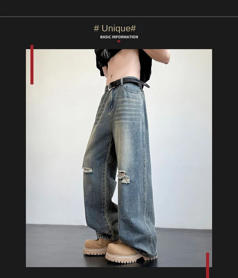 Men's American Style Loose Straight Leg Jeans Vintage Spring Summer New Arrival Drapey Trendy Wide Leg Long Pants