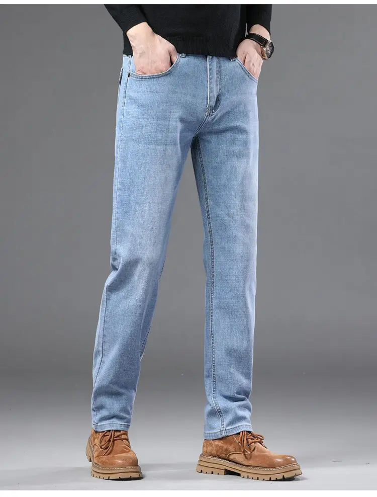 High Quality Spring Autumn Men's Slim Jeans Stylish Casual Stretch Fabric Denim Pants Classic Trousers Smoke Gray Plus Size 40
