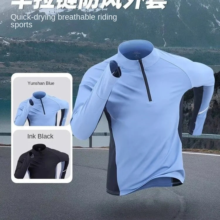 Sports quick drying long sleeved men's 2025 autumn and winter warm running T-shirt with half zipper top for outdoor cycling trai