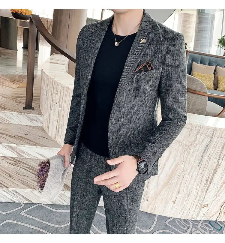 Suit Blazer+Pants Men Fashion Hosts British Style Work Business Wedding Casual Art Style Elegant Gentleman Cotton and Linen Suit
