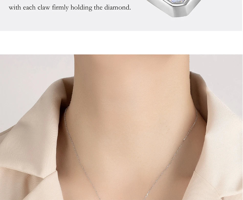 1CT Moissanite Necklace for Women S925 Pure Silver Emerald Cut Laboratory Diamond Pendant Fashion Party High-end Jewelry