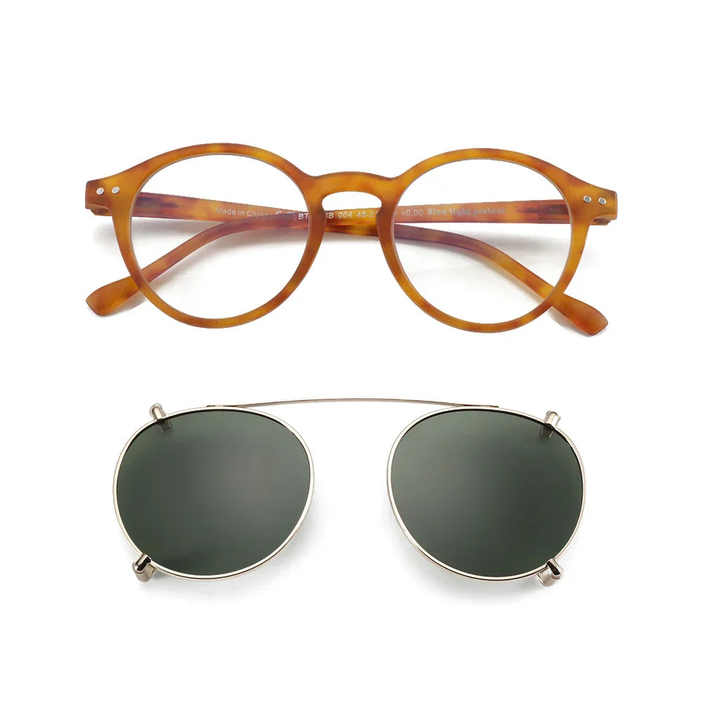 Steampunk Style Glasses (Anti Blue Light Blocking Eyewear) + Clip Lenses（Polarized Sunglasses Clips）for Women Men