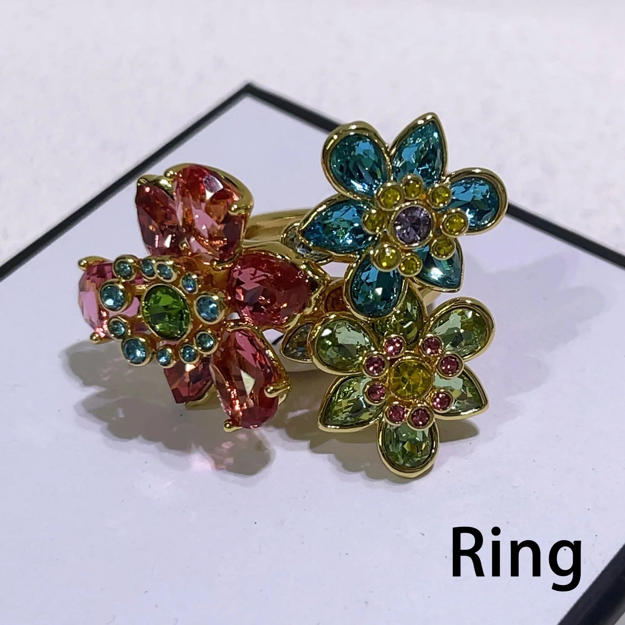 Flower Crystal Boutique Irregular Original Jewelry Set New Color Earring Exquisite Necklace Ring Bracelet Wedding Gift for Women