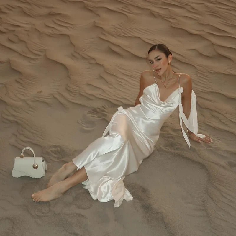 Elegant 3d Flowers Backless Dress Women Bodycon Swing Collar Sleeveless White Sling Maxi Robe 2025 Summer Lady Evevning Vestidos
