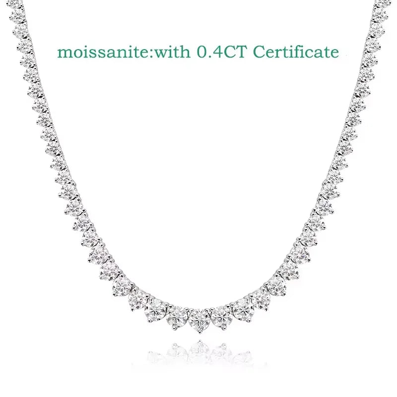3 Claws Gradient Moissanite Tennis Necklace for Women Sparkling Full Diamond Luxury Jewelry Sterling Silver 925 Chain