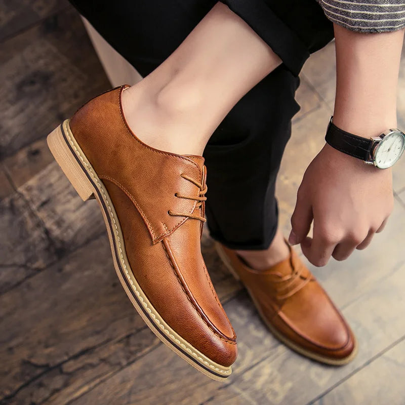 Men’s leather Derby dress shoes pointed toe soft sole business casual formal brown