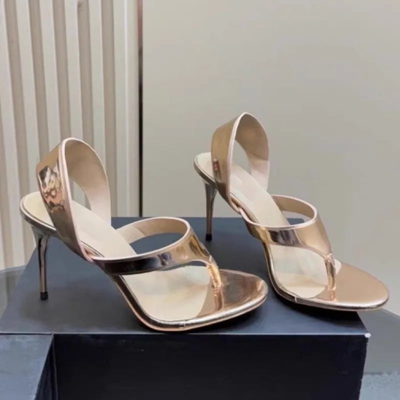 Summer New Women's Stiletto Sandals Concise Female Flipflop High-heeled Sandals Slingback Runway Ladies Shoes Large Sizes 34-46