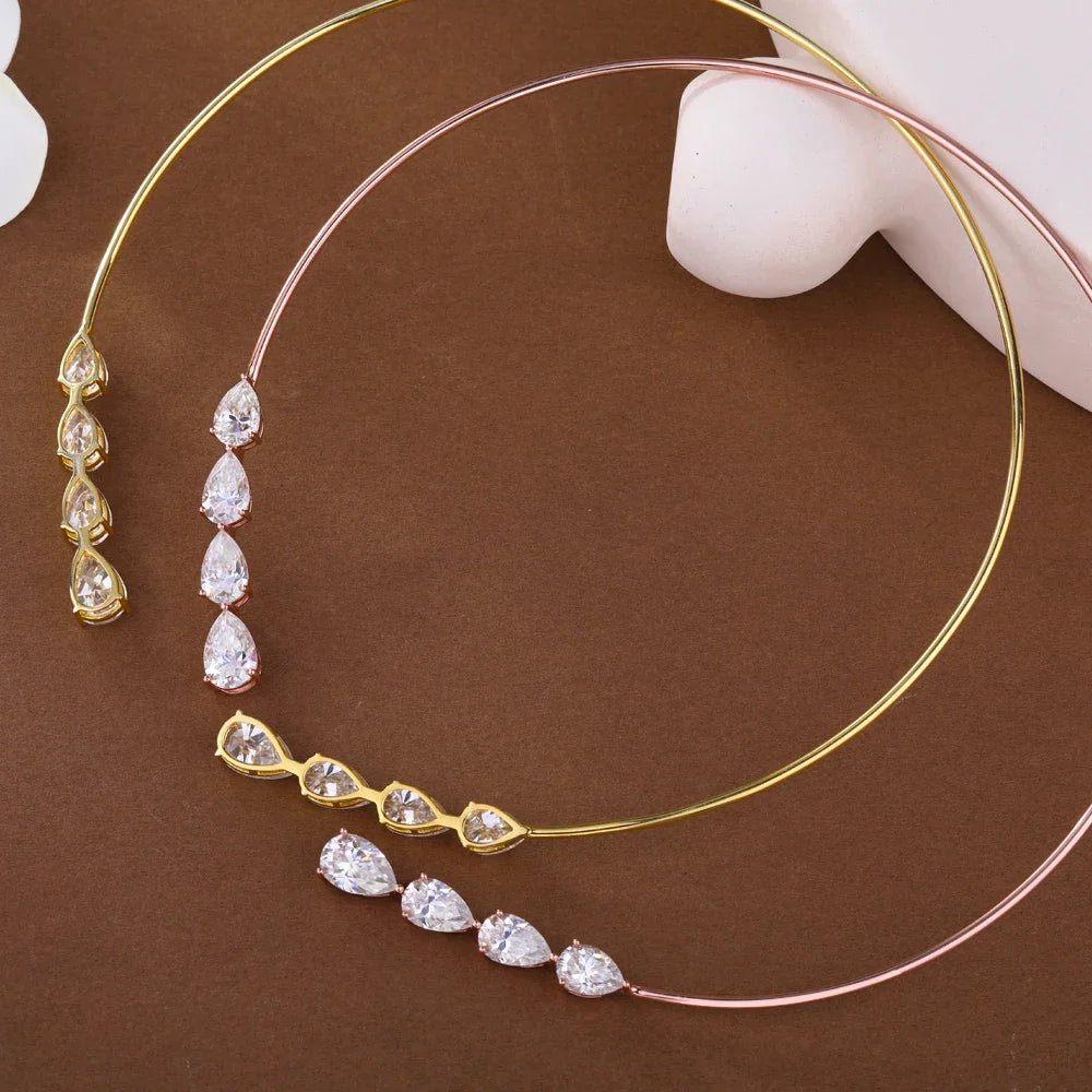 24cttw WaterDrop Moissanite Diamond Open Choker Necklace  925 Sterling Silver Pear Cur Diamond Cuff Collar Necklace for Women