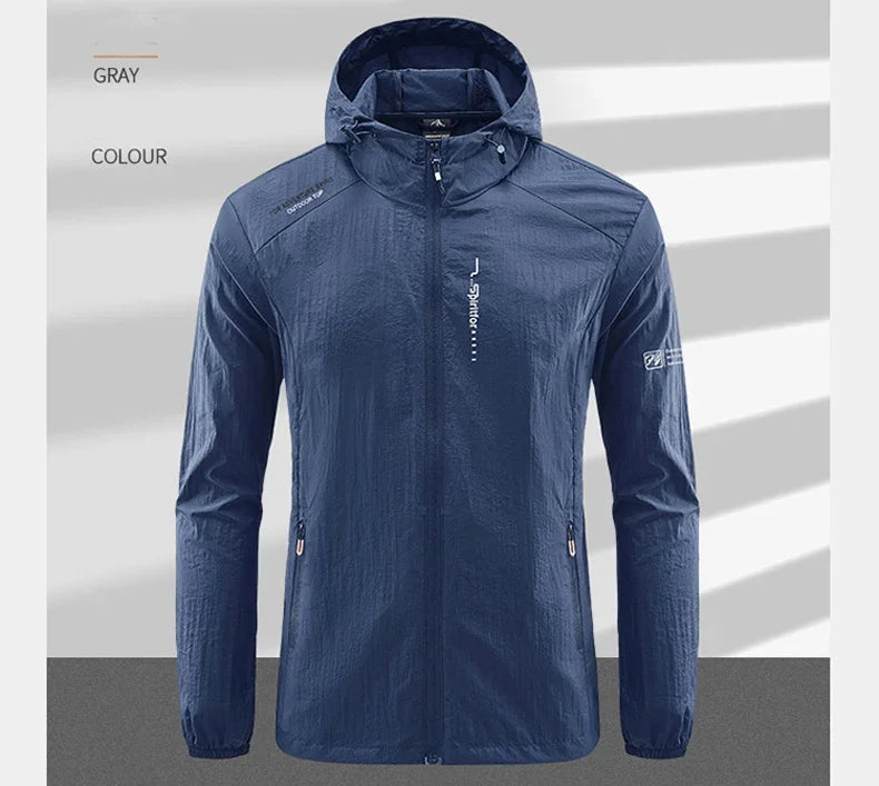 UPF50+ Summer Outdoor Quick Dry Sun-Protective Thin Jacket Men Hiking Fishing Cycling Hooded Gym Sport Ultra Light Windbreaker