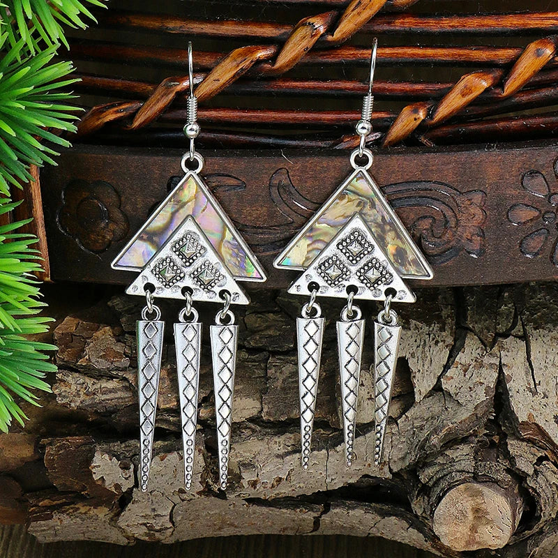 Vintage Bohemian Long Earrings For Women Big Statement Carved Geometric Tassel Boho Tibetan Silver Bronze Color Jewelry Earrings