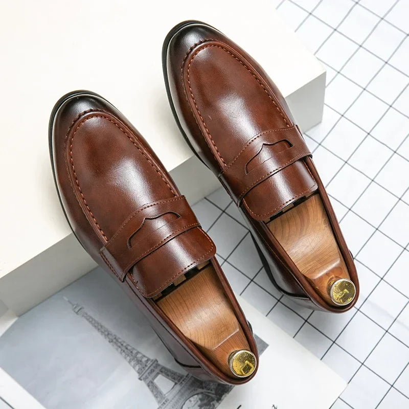 2026 Spring and Autumn Loafers Men Slip-On Business Formal Casual Shoes Brown MenShoes Leather Men Dress Shoes Large Size 38-48