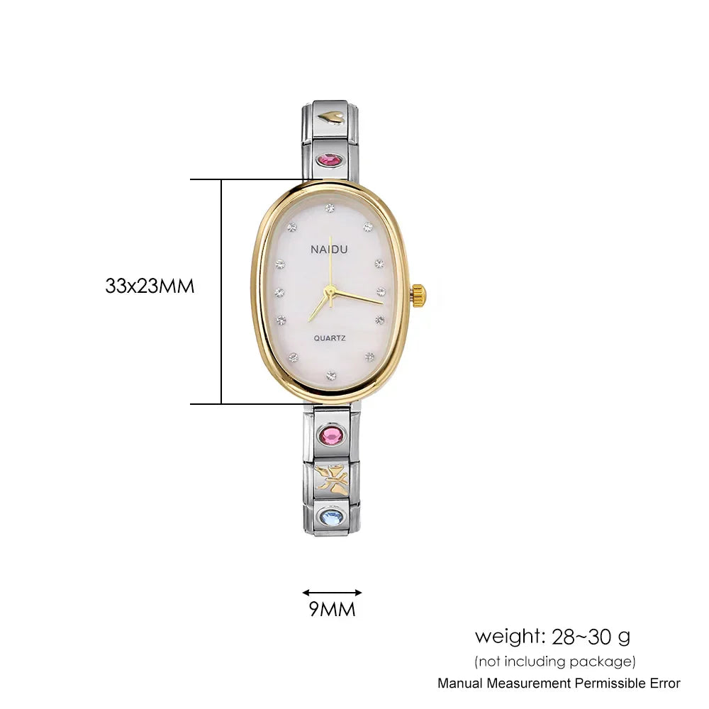 Fashion New Niche Watch Female Style Female Student Ellipse Quartz Watch Stainless Steel Strap Width 9mm Everyday Gifts