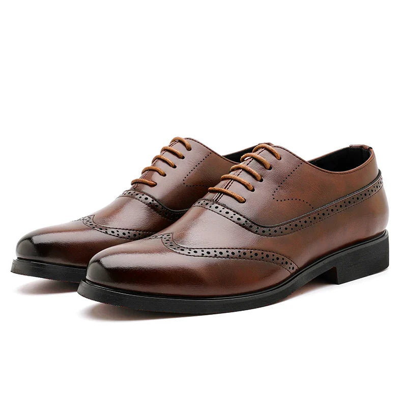 Men's Black Brogue Oxford Shoes Formal Dress Shoes for Business Wedding Red Sole Comfortable Lace-up Footwear