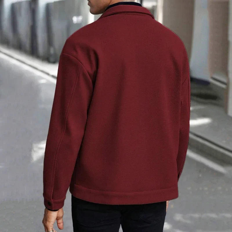 Men's Polyester Brushed Jacket, Lapel Button/Zipper Coat with Pocket, Comfortable Casual Autumn Winter Office Business Wear